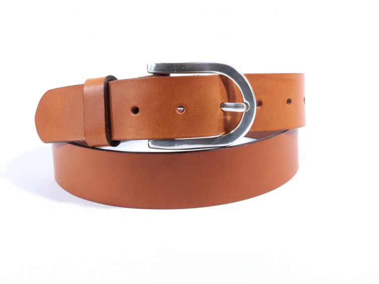 Ceinture cuir marron clair, boucle fer à cheval 4029