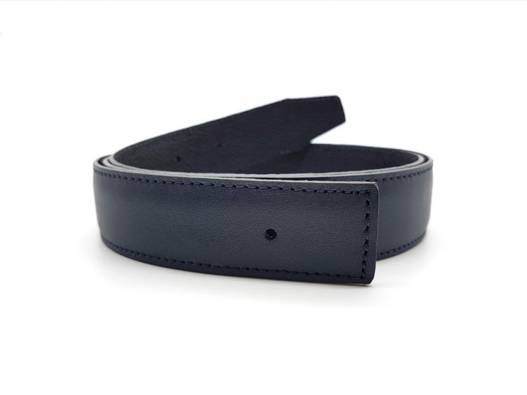 Ceinture cuir réversible, marine lisse et noir grainé - 5002