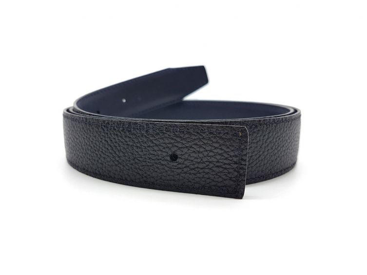 Ceinture cuir réversible, marine lisse et noir grainé - 5002