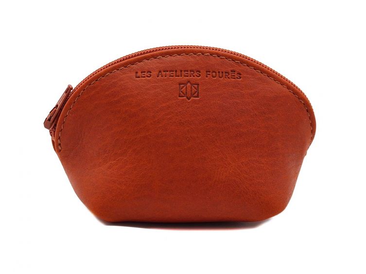 Petite bourse zippée en cuir orange - B04
