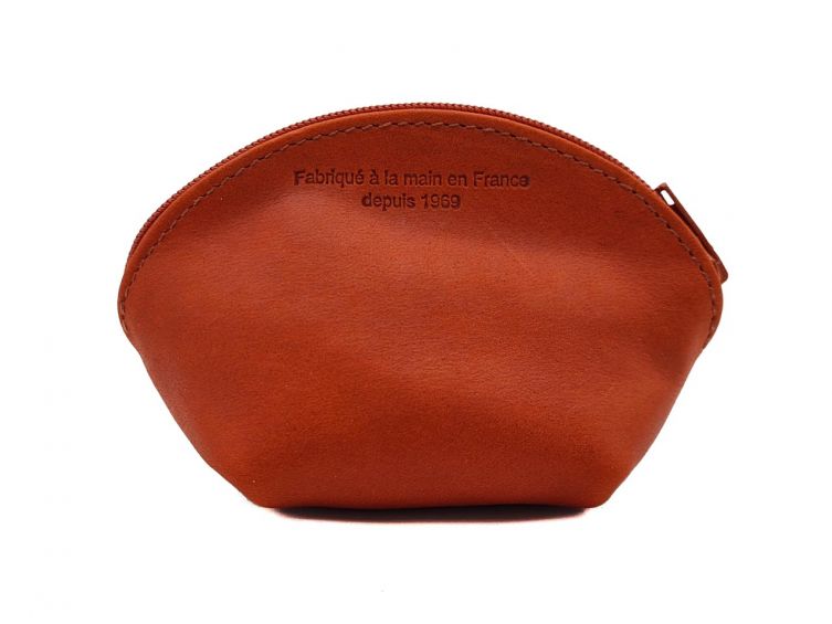 Petite bourse zippée en cuir orange - B04