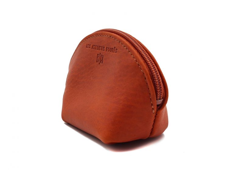 Petite bourse zippée en cuir orange - B04