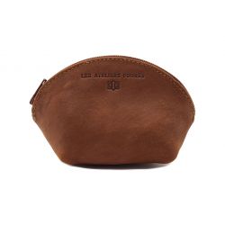 Petite bourse zippée en cuir fauve - B04