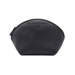 Petite bourse zippée en cuir noir - B04