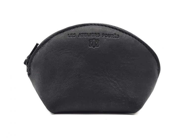 Petite bourse zippée en cuir noir - B04