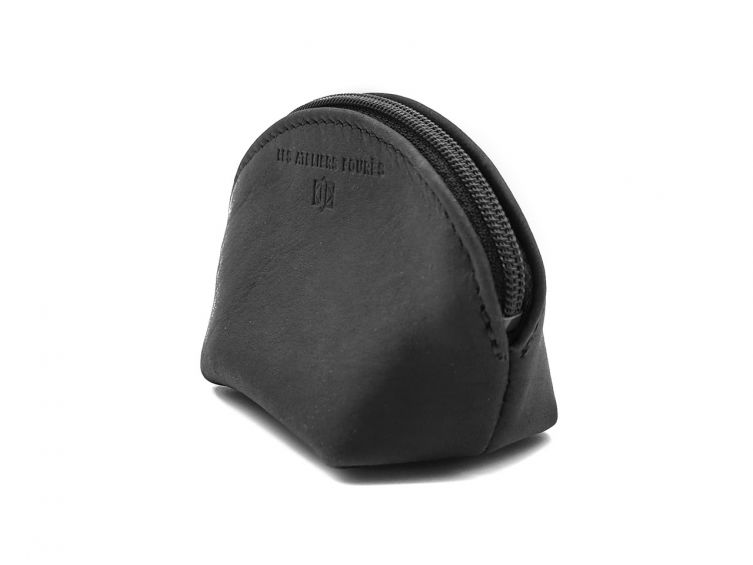 Petite bourse zippée en cuir noir - B04