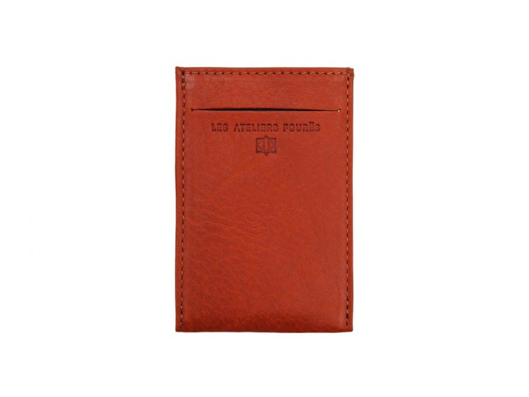 Porte-carte en cuir orange - 3 cartes - anti RFID - B01 X