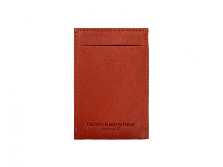 Porte-carte en cuir orange - 3 cartes - anti RFID - B01 X