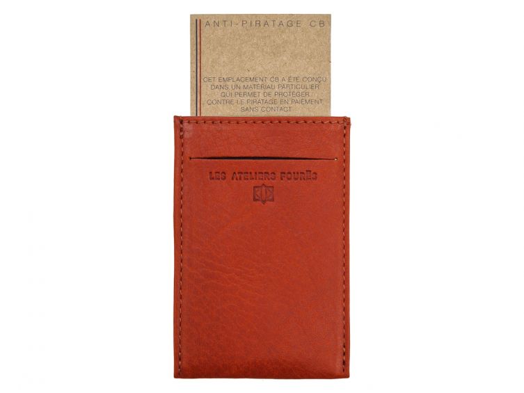 Porte-carte en cuir orange - 3 cartes - anti RFID - B01 X