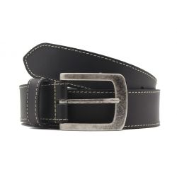 Ceinture en cuir noir, piqure blanche 8071 LN