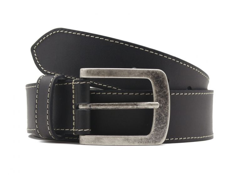 Ceinture en cuir noir, piqure blanche 8071 LN