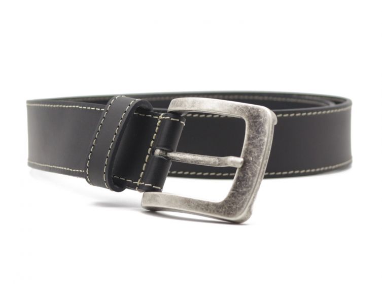 Ceinture en cuir noir, piqure blanche 8071 LN