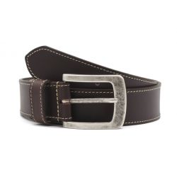 Ceinture en cuir marron, piqure blanche 8071 LM