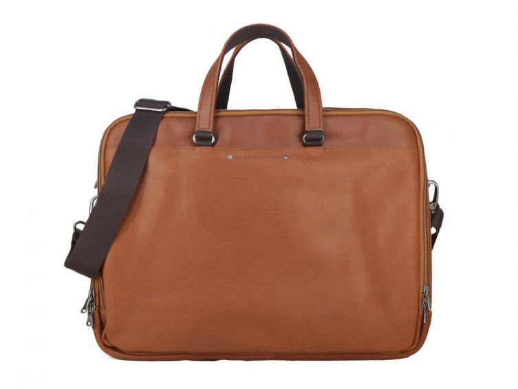 Grand cartable business en cuir fauve - 3 compartiments- 9952