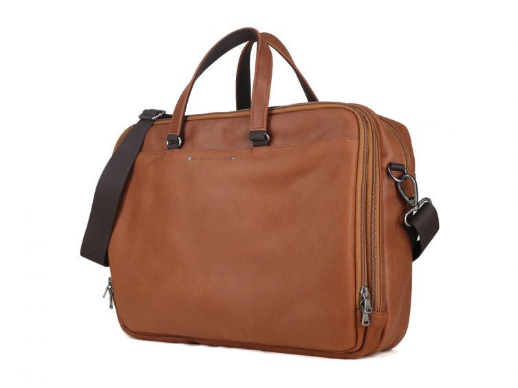 Grand cartable business en cuir fauve - 3 compartiments- 9952