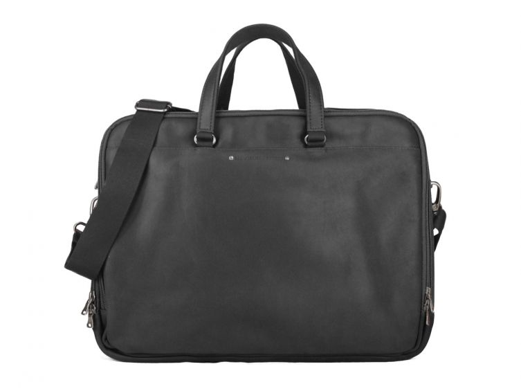 Grand cartable business en cuir noir - 3 compartiments- 9952