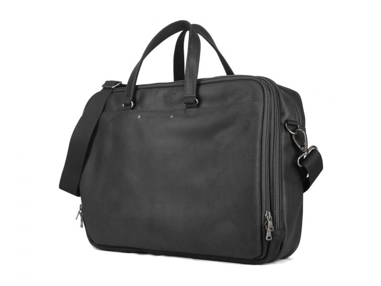 Grand cartable business en cuir noir - 3 compartiments- 9952