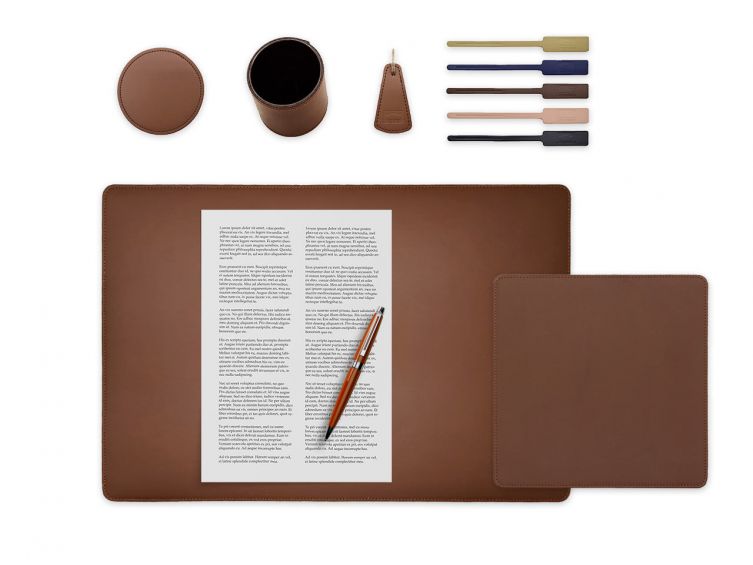Set de bureau marron - SM500-50x34 - TS500 - PC500 - SV500 - P-clé triangle - 5x tags