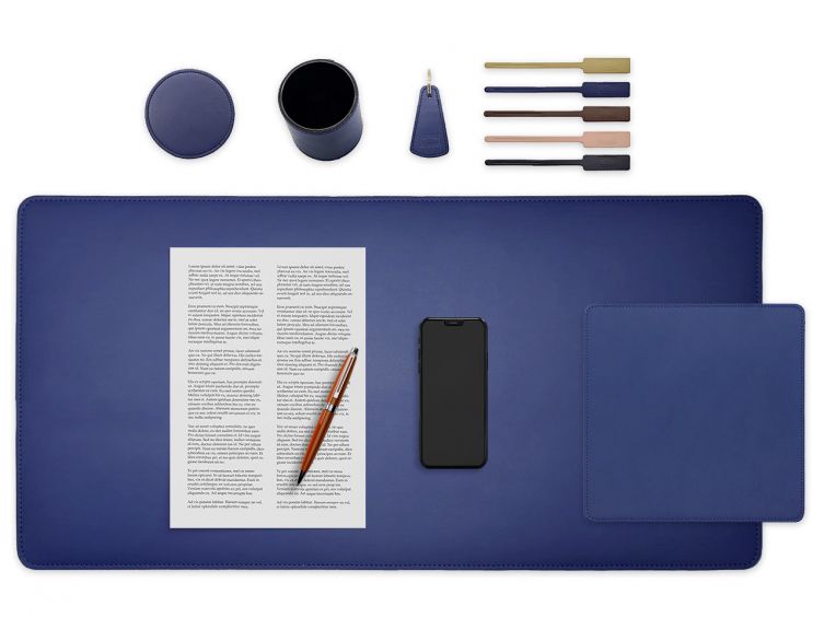 Set de bureau bleu - SM500-80x40 - TS500 - PC500 - SV500 - P-clé triangle - 5x tags