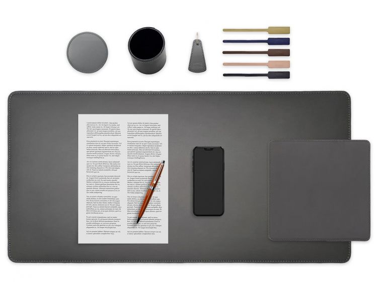 Set de bureau gris - SM500-80x40 - TS500 - PC500 - SV500 - P-clé triangle - 5x tags