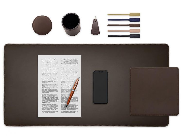 Set de bureau marron foncé - SM500-80x40 - TS500 - PC500 - SV500 - P-clé triangle - 5x tags