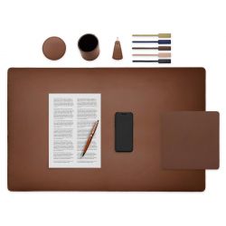 Set de bureau marron - SM500-80x50 - TS500 - PC500 - SV500 - P-clé triangle - 5x tags