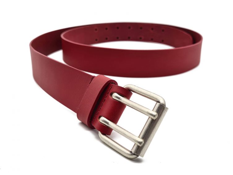 Ceinture mixte en cuir rouge double perforation 4007 R