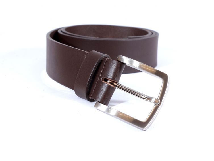 Ceinture cuir 40mm marron foncé, boucle aux belles lignes courbes 4065
