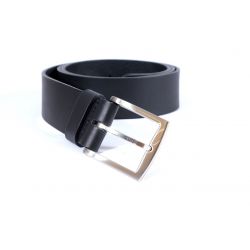 Ceinture cuir 40mm noir, boucle massive et élégante acier gris satiné 4067