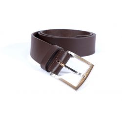 Ceinture cuir 40mm marron foncé, boucle massive et élégante acier gris satiné 4067