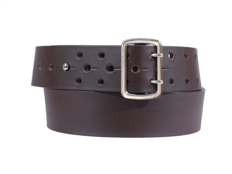 Ceinture en cuir marron perforations style armée 4080