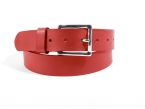 Ceinture cuir rouge, boucle rectangle acier poli 4032