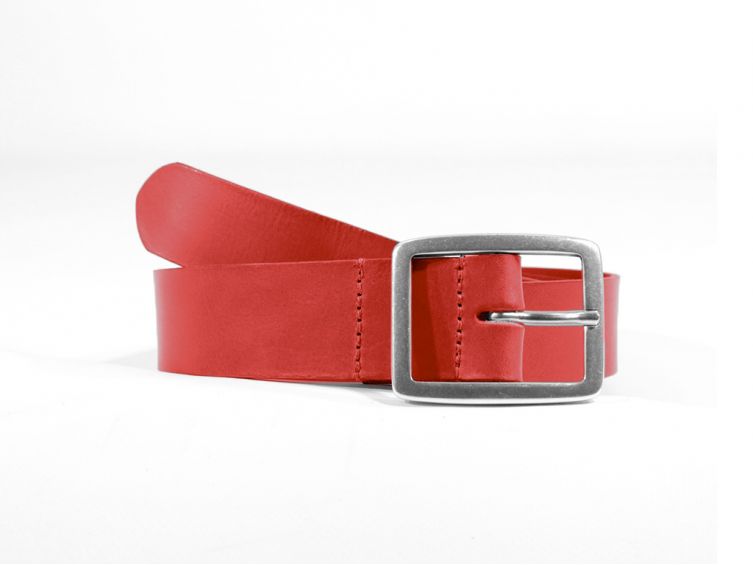 Ceinture cuir rouge, boucle double finition satinée 4034