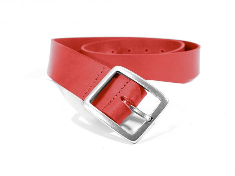 Ceinture cuir rouge, boucle double finition satinée 4034