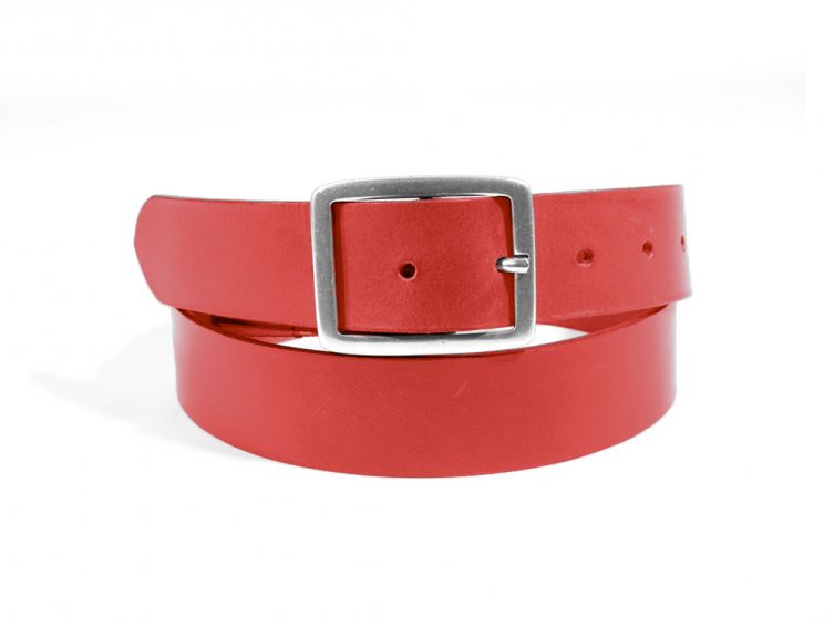 Ceinture cuir rouge, boucle double finition satinée 4034