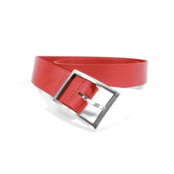 Ceinture cuir rouge, boucle double finement striée 4036