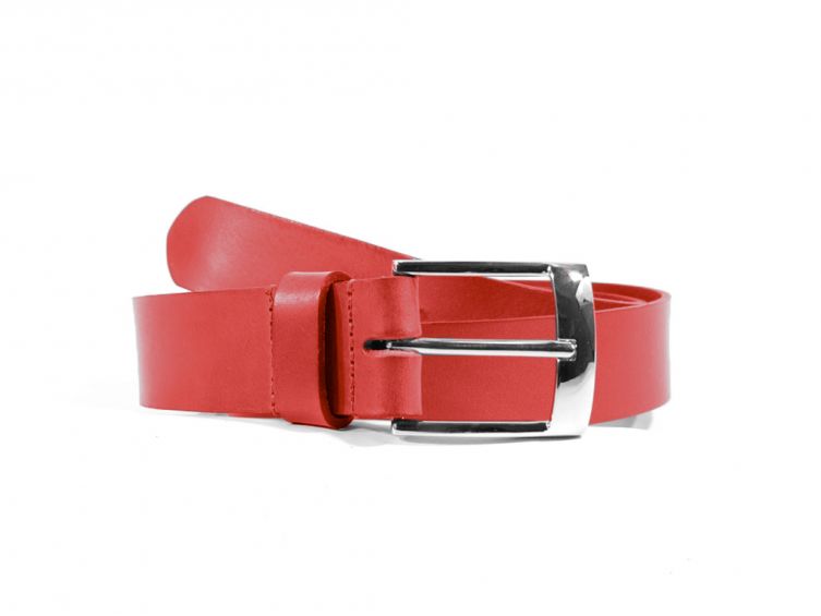 Ceinture cuir rouge, boucle chromée 4039