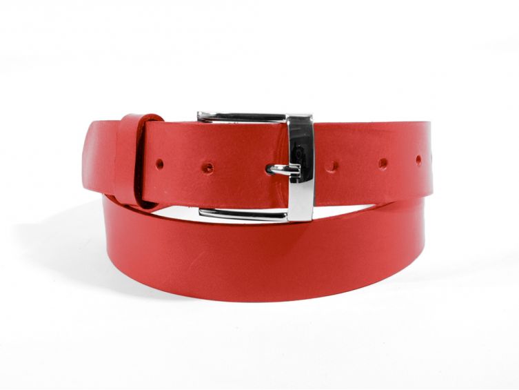 Ceinture cuir rouge, boucle chromée 4039