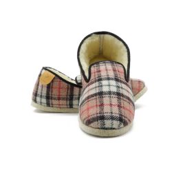Charentaises Traditionnelles en écossais Beige - semelle feutre - CH-003