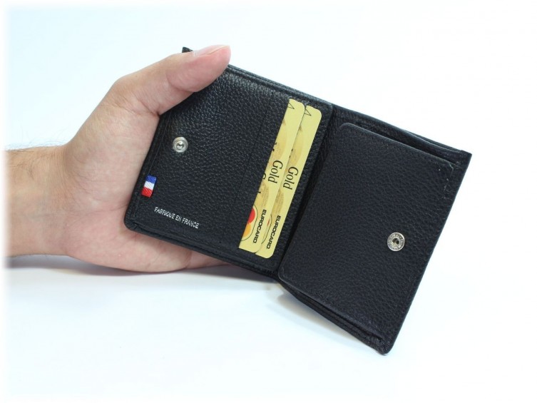 Porte-monnaie carré en cuir noir 133 