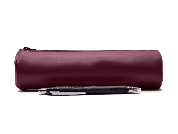 Grande trousse ronde en cuir bordeaux