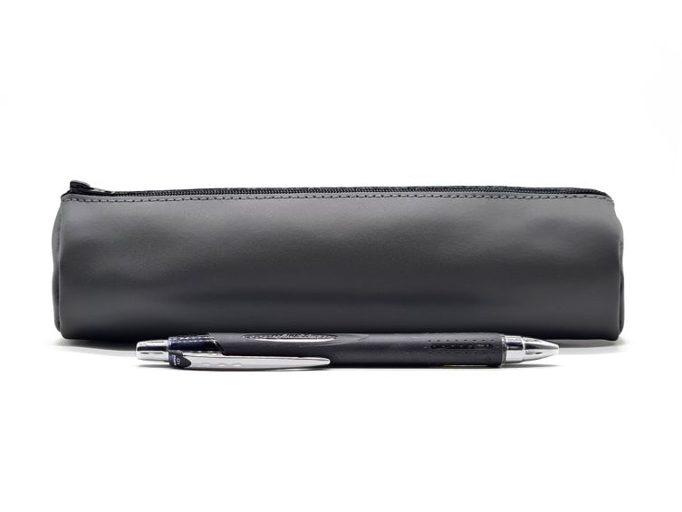 Grande trousse ronde en cuir gris fer