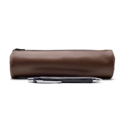 Grande trousse ronde en cuir marron 