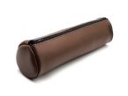 Grande trousse ronde en cuir marron 