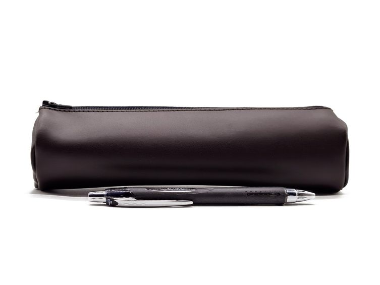 Grande trousse ronde en cuir marron foncé