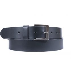 Ceinture cuir noir, boucle carrée acier satiné 4046