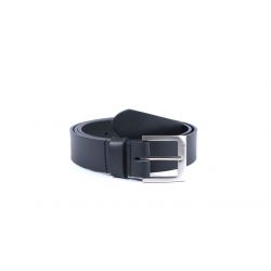 Ceinture cuir noir, boucle carrée acier satiné 4046