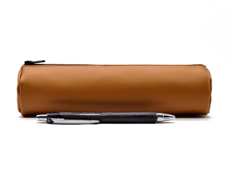 Grande trousse ronde en cuir gold