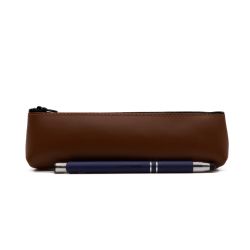 Petite trousse triangle en cuir marron 
