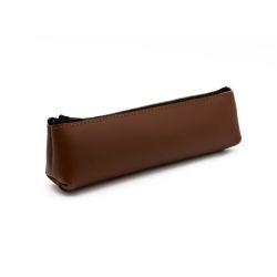 Petite trousse triangle en cuir marron 